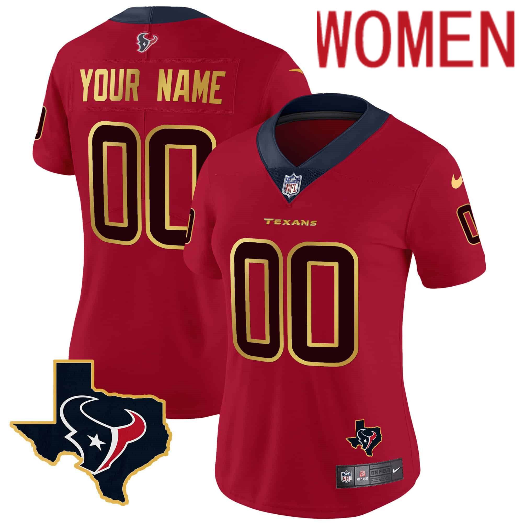 Women Houston Texans Red Gold 2024 Nike Trim Vapor Custom NFL Jersey->customized nfl jersey->Custom Jersey